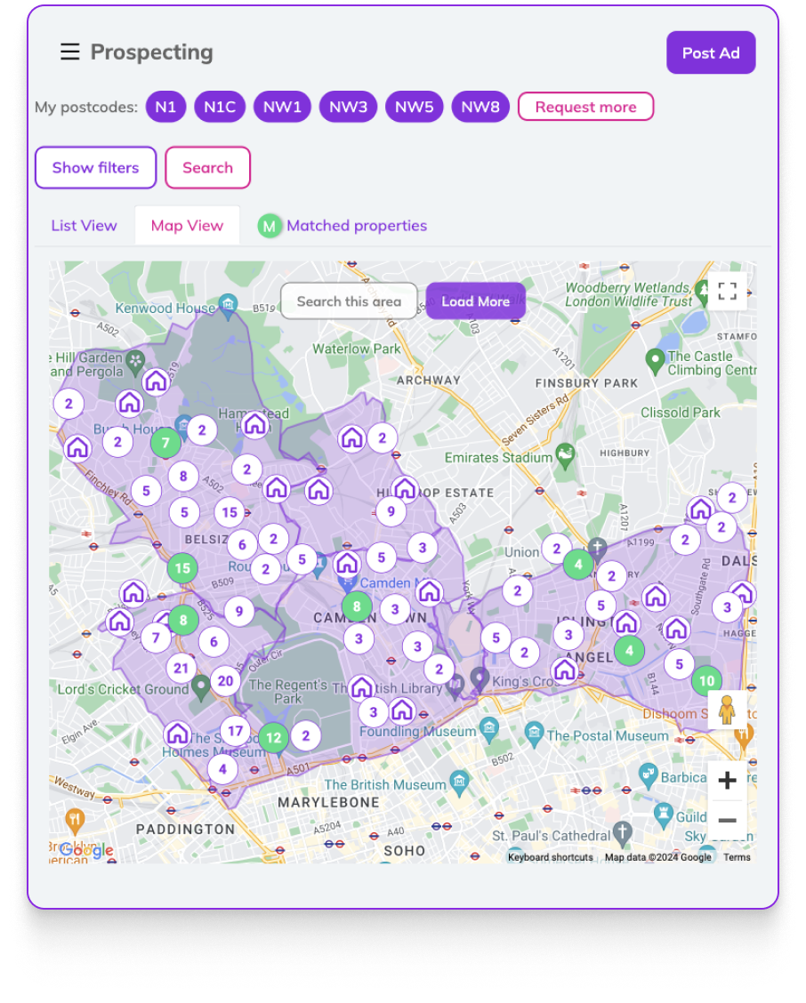 Prospecting tool map presentation